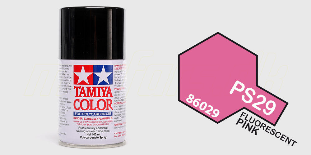 Tamiya PS-29 Fluorescent Pink spraymaling til lakering af polycarbonate RC-karosserier.