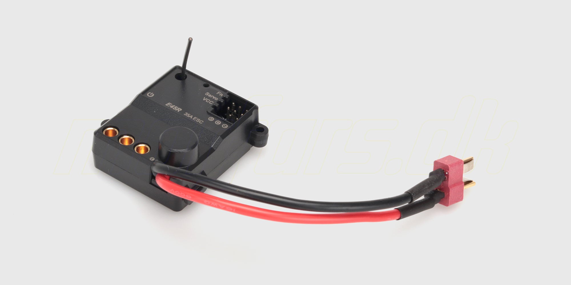 HyperGo Brushless SE ESC fartregulator med køleribber og T-stik til fjernstyrede biler.