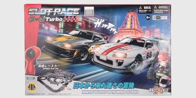 Tokyo Race racerbane med vilde loops og to racerbiler klar til actionfyldt fart og spænding på banen.