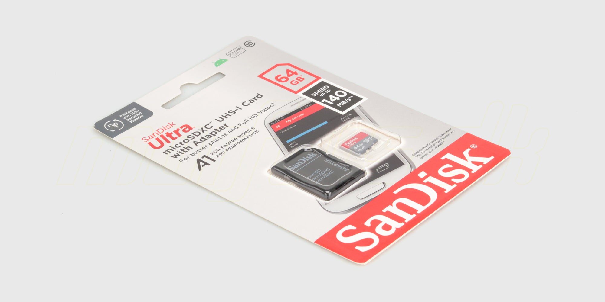 SanDisk 64GB MicroSDXC hukommelseskort med SD-adapter til lagring af data i fjernstyret udstyr.