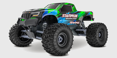 Traxxas Stampede 2WD Brushless VX3 monster truck set forfra med grøn og sort karosse